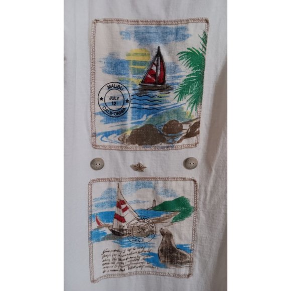 Nina Piccalino XL Cream Maxi Linen Cottage Nautical Country Vintage Travel Dress - Picture 3 of 5